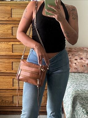 Rebecca Minkoff Tan Leather Crossbody with Gold Chain Hardware
